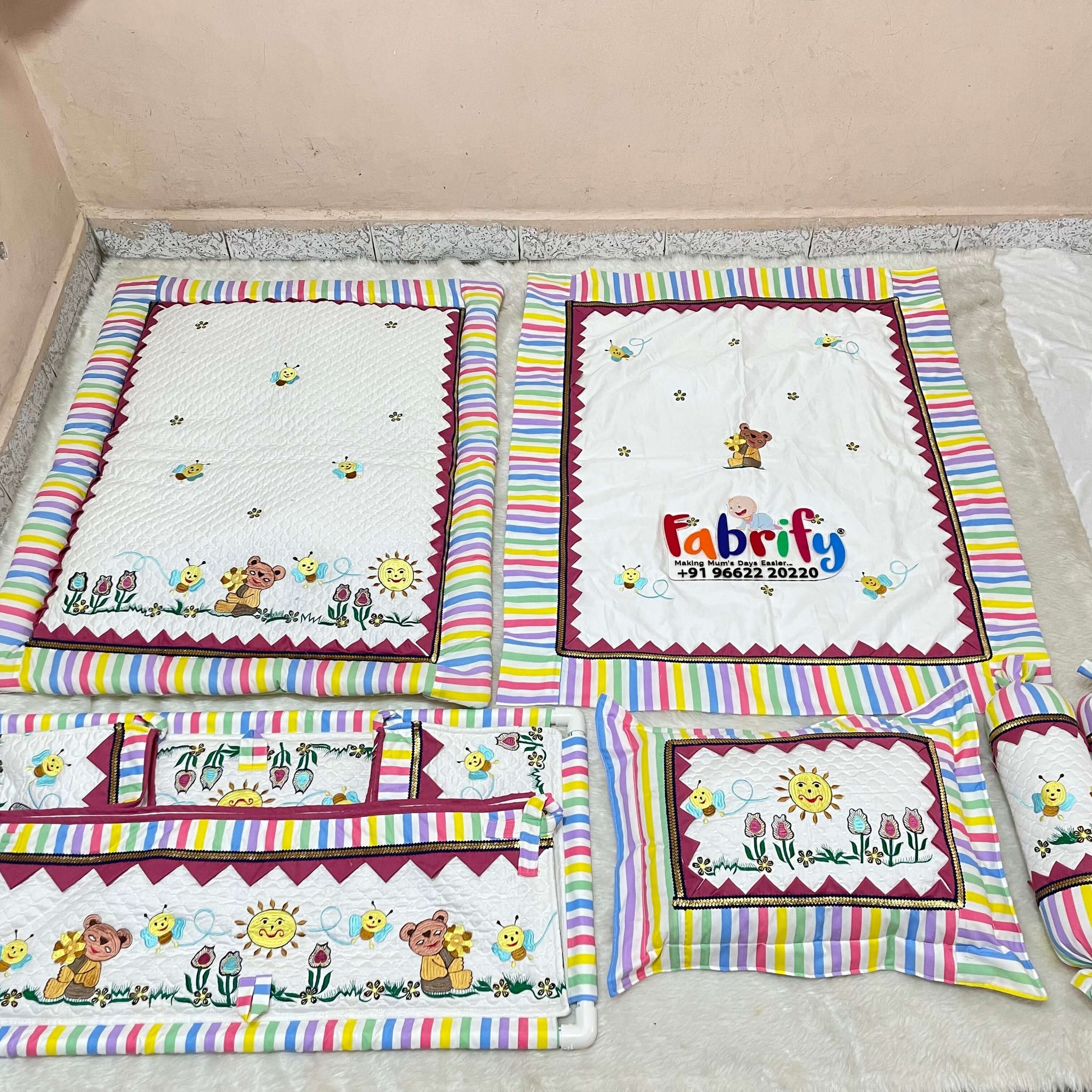 Fabrify 6 Items Embroidery Work Bedding Set